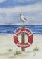 Preview: 25 art postcards Cux05 Cuxhaven life ring Sahlenburg with seagull and beach chair - watercolor