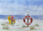 Preview: 25 art postcards Cux05 Cuxhaven life ring Duhnen with seagull and beach chair - watercolor