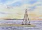 Preview: 25 art postcards Cux05 Cuxhaven life ring Sahlenburg with seagull and beach chair - watercolor