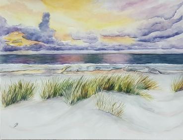 Watercolor beach sea dune Northsea Sunset  65 x 50 cm ocean original signed