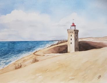 Watercolor lighthouse Rubjerg Knude Fyr Denmark picture art original signed