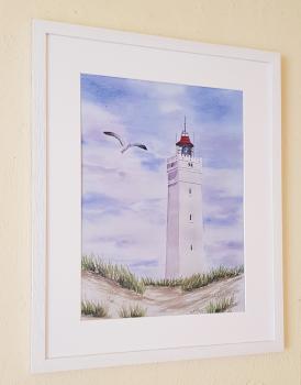 Aquarell Kunstdruck Leuchtturm in Dänemark Blåvand Blavand Düne Bild Kunst A3