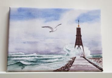 Cuxhaven Bake Strand Meer Nordsee - Aquarell Kunstdrucke auf Leinwand - Keilrahmen 30 x 20 cm