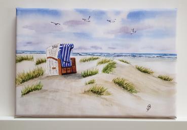 Strandkorb Nordsee Sylt - Aquarell Kunstdrucke auf Leinwand - Keilrahmen 30 x 20 cm