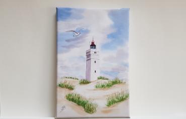 Blavand Blåvand Leuchtturm Dänemark - Aquarell Kunstdrucke auf Leinwand - Keilrahmen 30 x 20 cm