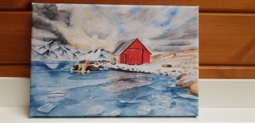 Norwegen Island Grönland Färöer Inseln Aquarell Landschaft Winter Bild Druck auf Leinwand Keilrahmen 30 x 20 cm