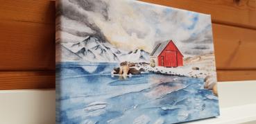 Norwegen Island Grönland Färöer Inseln Aquarell Landschaft Winter Bild Druck auf Leinwand Keilrahmen 30 x 20 cm