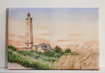 Blavand Blåvand Leuchtturm Sonnenuntergang Dänemark - Aquarell Kunstdrucke auf Leinwand - Keilrahmen 30 x 20 cm