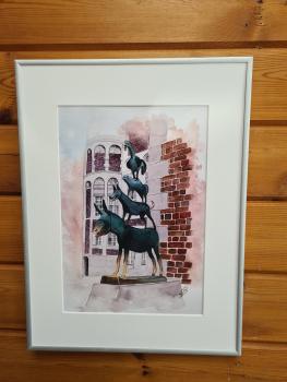 Aquarell DIN A4 Bild Aquarelldruck Bremen Bremer Stadtmusikanten