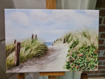 Strand Düne Strandweg Meer - Aquarell Kunstdrucke auf Leinwand - Keilrahmen 30 x 20 cm