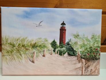 Leuchtturm Darßer Ort Ostsee - Aquarell Kunstdrucke auf Leinwand - Keilrahmen 30 x 20 cm