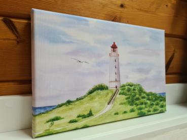 Lighthouse Dornbusch Hiddensee Baltic Sea - watercolor art prints on canvas - stretcher frame 30 x 20 cm