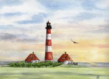 Fine art print in photo quality on Hahnemühle paper, matt. Lighthouse Westerhever Nordsee 24 x 32 cm