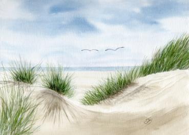 Watercolor DIN A5 picture watercolor print Beach dune sea DK48