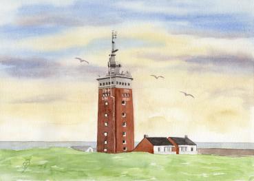 Watercolor print DIN A4 picture watercolor print island Heligoland lighthouse sunrise