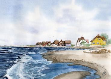 Watercolor DIN A4 picture Heiligenhafen Baltic Sea Fehmarn art print watercolor