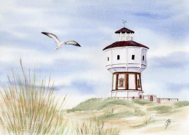 Watercolor DIN A4 picture Water tower lighthouse Langeoog art watercolor print