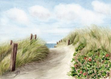 Watercolor DIN A4 picture watercolor print North Sea dune sea beach path