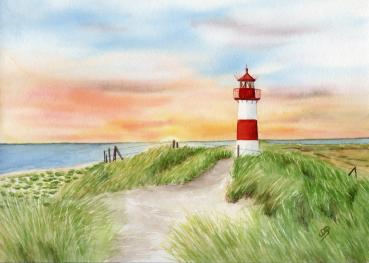 Watercolor DIN A4 picture watercolor print Sylt List North Sea lighthouse dune artprint
