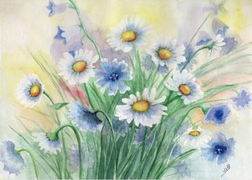 Watercolor print DIN A4 picture watercolor print flowers meadow flowers daisies cornflowers foxglove