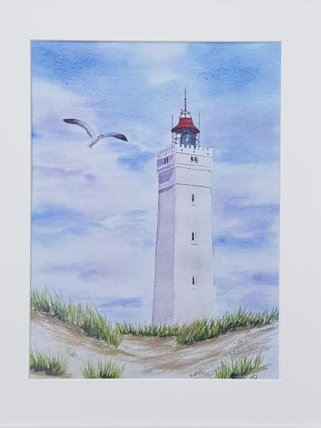 Watercolor Art Print Lighthous Danmark Blåvand Blavand Dune Picture Art  A3