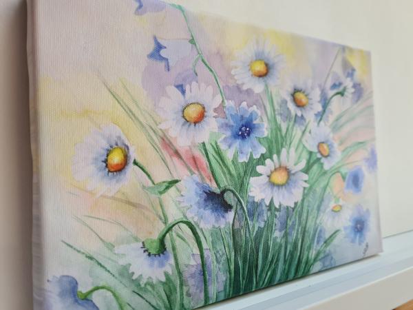 Flowers meadow flowers watercolor picture print on canvas stretcher frame 30 x 20 cm