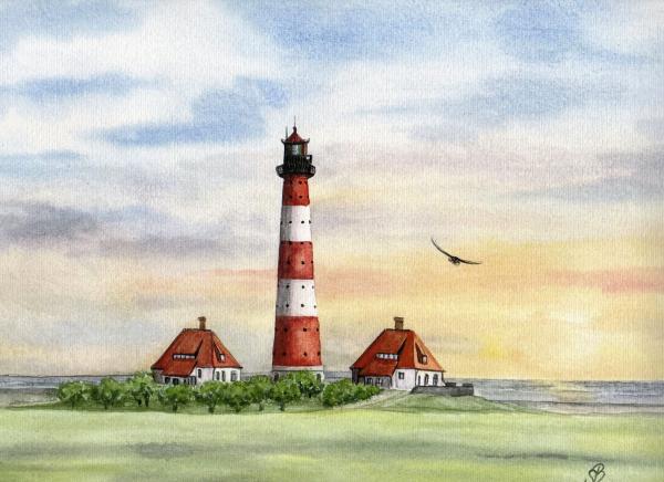 Fine Art Print in Fotoqualität auf Hahnemühle Papier, matt. Motiv Leuchtturm Westerhever Nordsee 24 x 32 cm