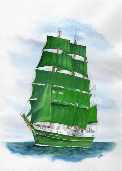 Bremen Segelschiff Alexander von Humboldt II Aquarell Druck DIN A4 Bild