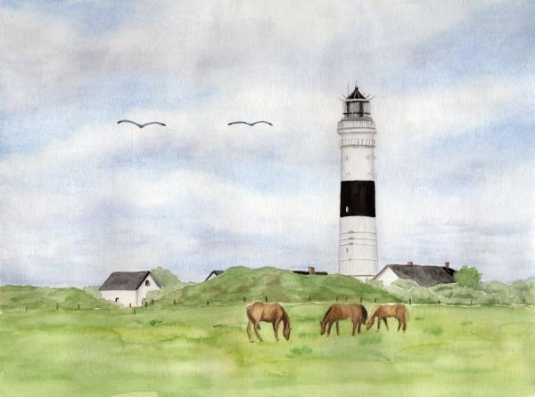 Aquarell Sylt Leuchtturm Langer Christian 30 x 40 cm Original Gemälde signiert