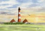 Watercolor DIN A5 picture watercolor print lighthouse Westerhever Westerheversand Jever North Sea Schleswig Holstein